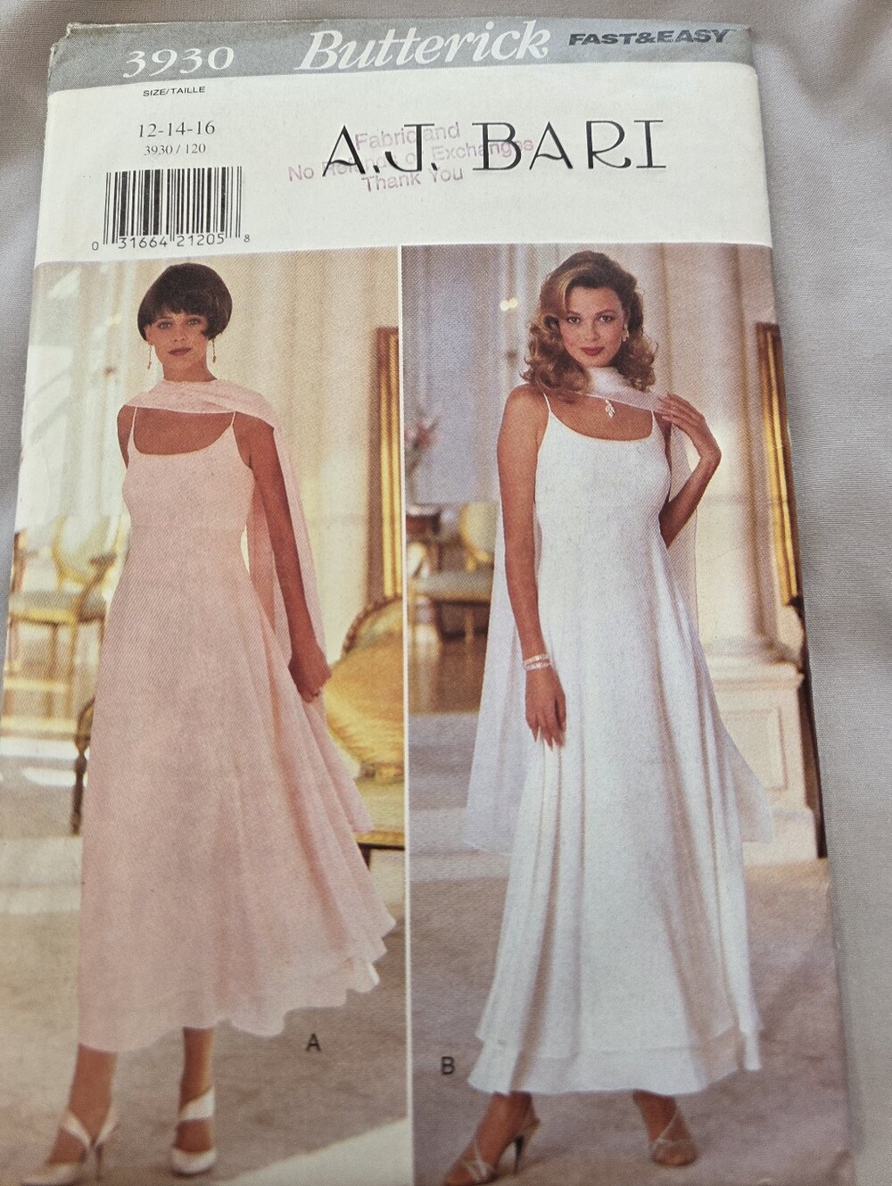 Butterick 3930 A.J. Bari Misses' Dress & Stole Sewing Pattern